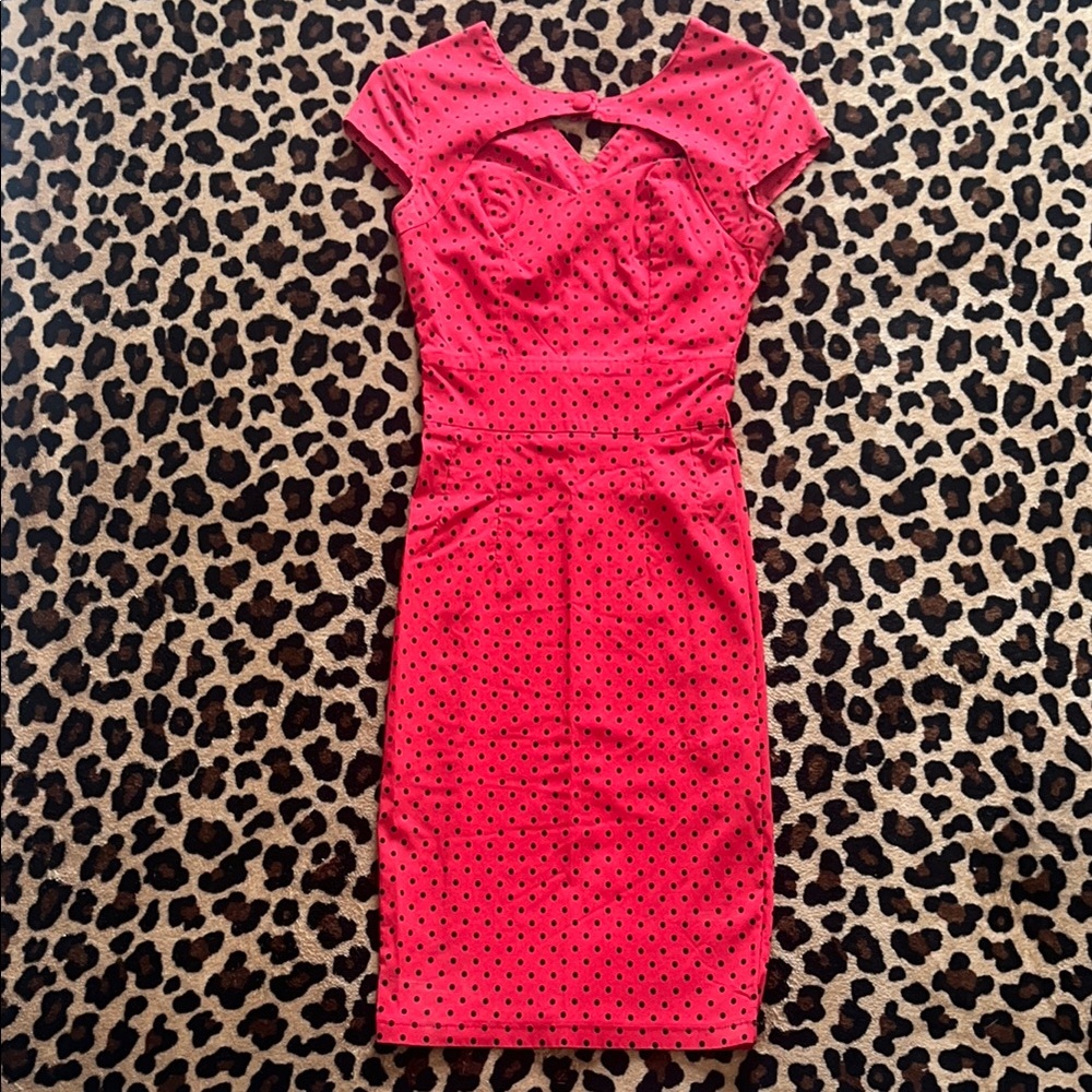 Hell Bunny Vixen red with black polkadot pinup /retro dress size small